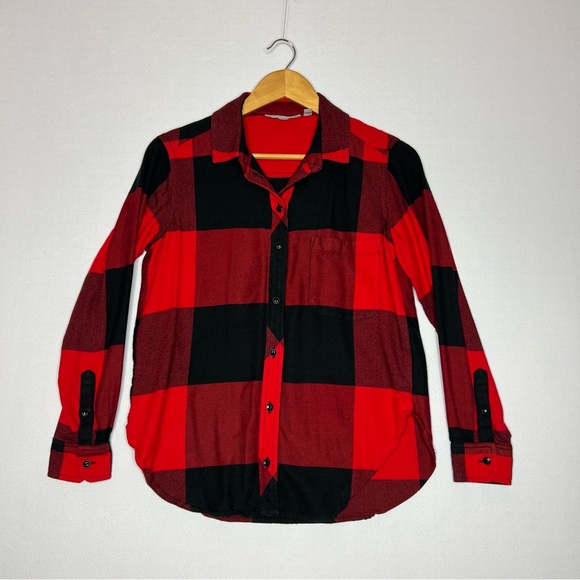 Athleta Tops - Athleta Buffalo Plaid Red Black Long Sleeve Button Up Shirt Size XSP